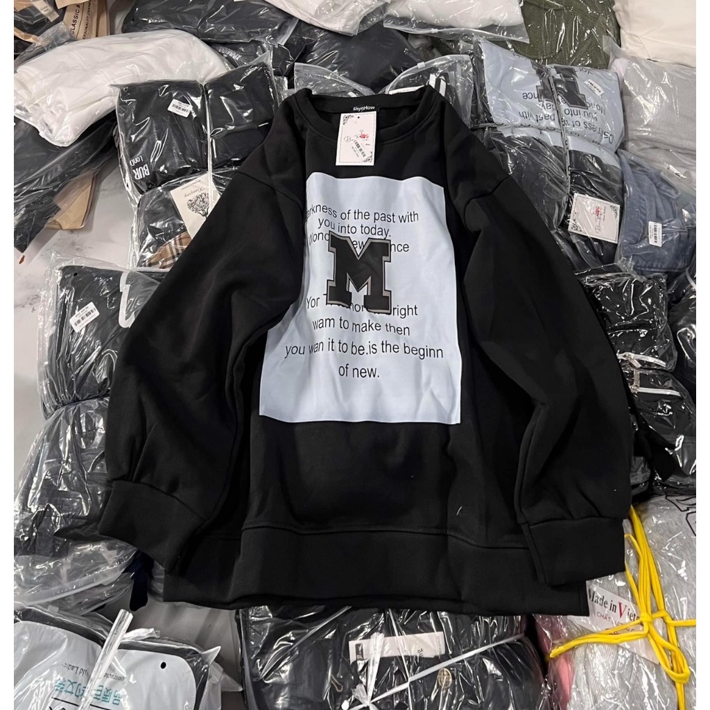 Áo sweater nỉ bông In hình unisex, áo nỉ cổ tròn màu đen nam nữ mặc được phù hợp làm áo đôi