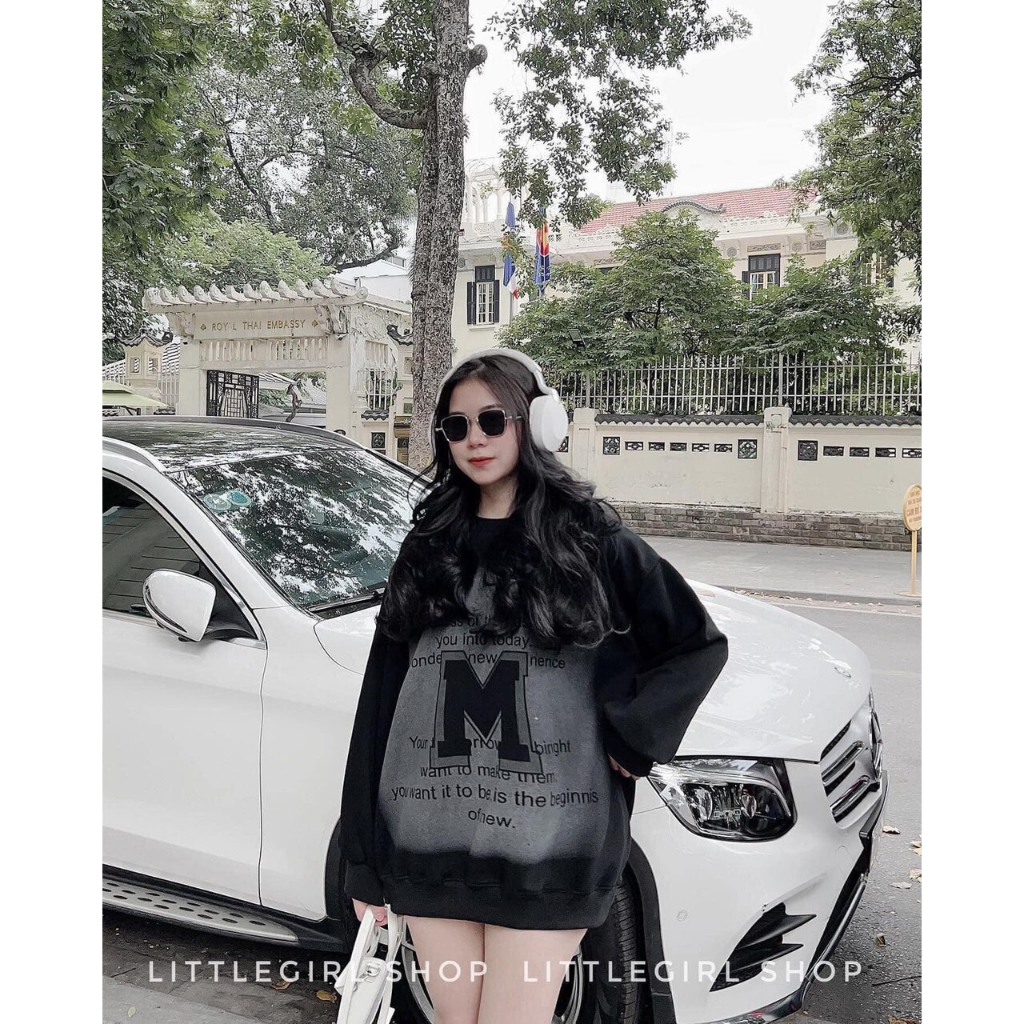 Áo sweater nỉ bông In hình unisex, áo nỉ cổ tròn màu đen nam nữ mặc được phù hợp làm áo đôi