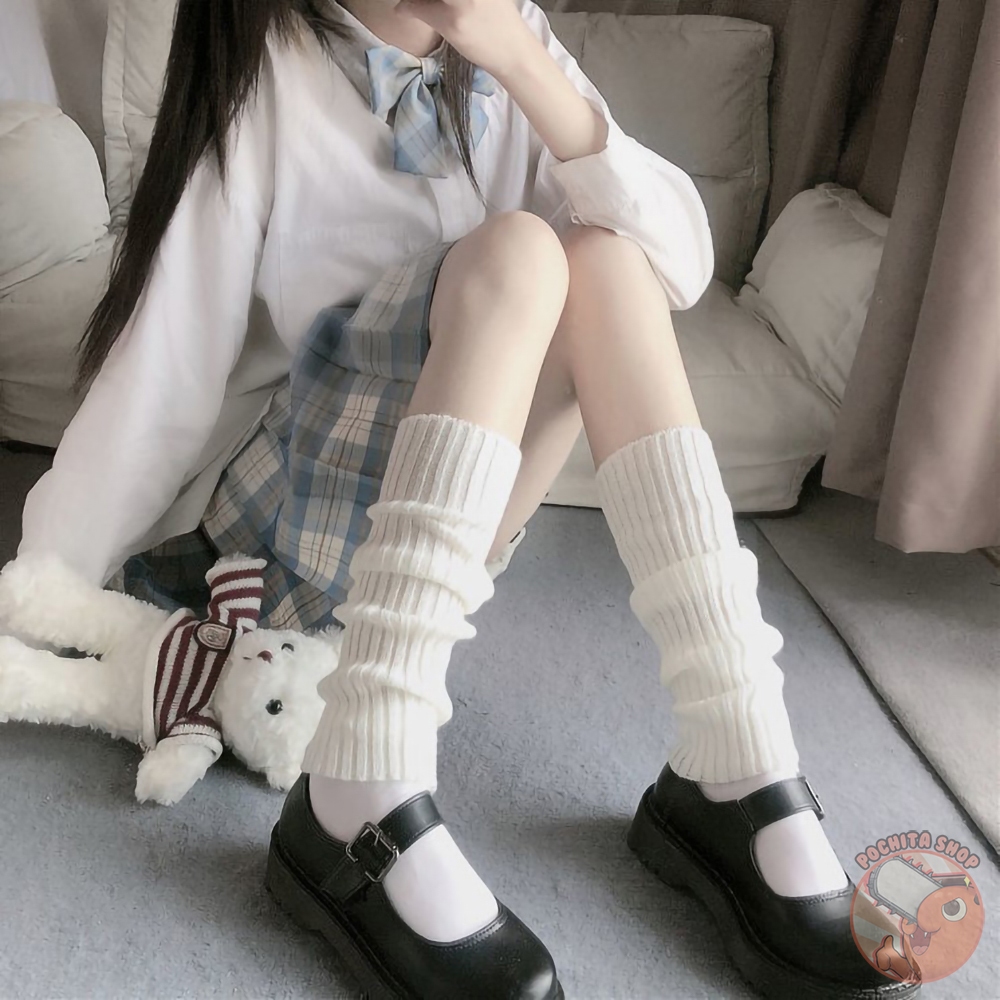 Tất Ống Chân Dệt Kim Giữ Ấm Đen Trắng Phong Cách Lolita Y2K Nhật Bản, Vớ Bắp Chân Len Nữ Mùa Đông 40-70cm Pochita Shop