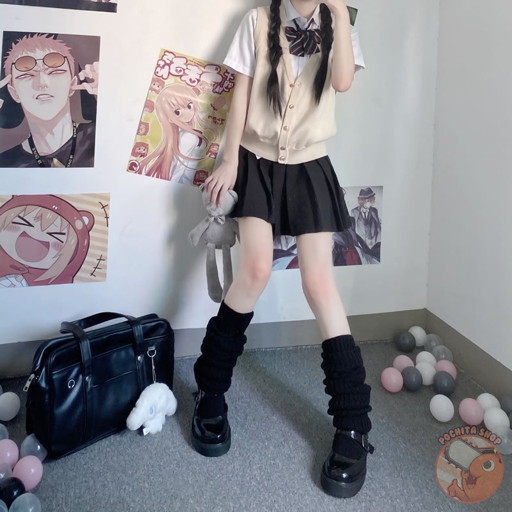 Tất Ống Chân Dệt Kim Giữ Ấm Đen Trắng Phong Cách Lolita Y2K Nhật Bản, Vớ Bắp Chân Len Nữ Mùa Đông 40-70cm Pochita Shop