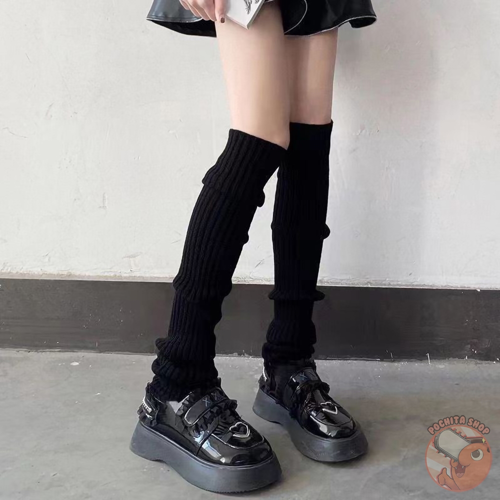 Tất Ống Chân Dệt Kim Giữ Ấm Đen Trắng Phong Cách Lolita Y2K Nhật Bản, Vớ Bắp Chân Len Nữ Mùa Đông 40-70cm Pochita Shop