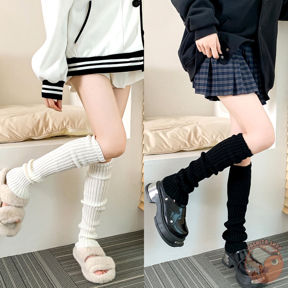 Tất Ống Chân Dệt Kim Giữ Ấm Đen Trắng Phong Cách Lolita Y2K Nhật Bản, Vớ Bắp Chân Len Nữ Mùa Đông 40-70cm Pochita Shop