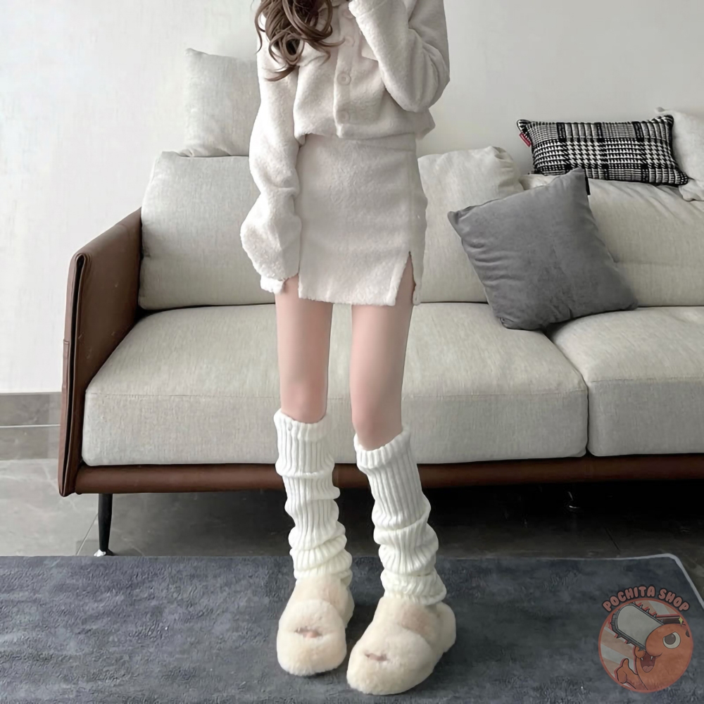 Tất Ống Chân Dệt Kim Giữ Ấm Đen Trắng Phong Cách Lolita Y2K Nhật Bản, Vớ Bắp Chân Len Nữ Mùa Đông 40-70cm Pochita Shop