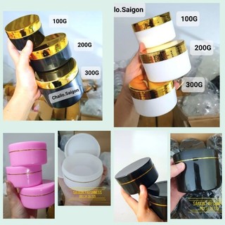 Hủ nhựa đựng kem body 200g, 300g màu trắng và đen, có viền vàng