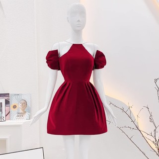 (Đỏ-Đen) Đầm nhung BIGSIZE dễ thương, gọn dáng (CÓ VIDEO MẪU MẶC) - D91 - Ú XINH STORE  (Nhung tay Nơ)