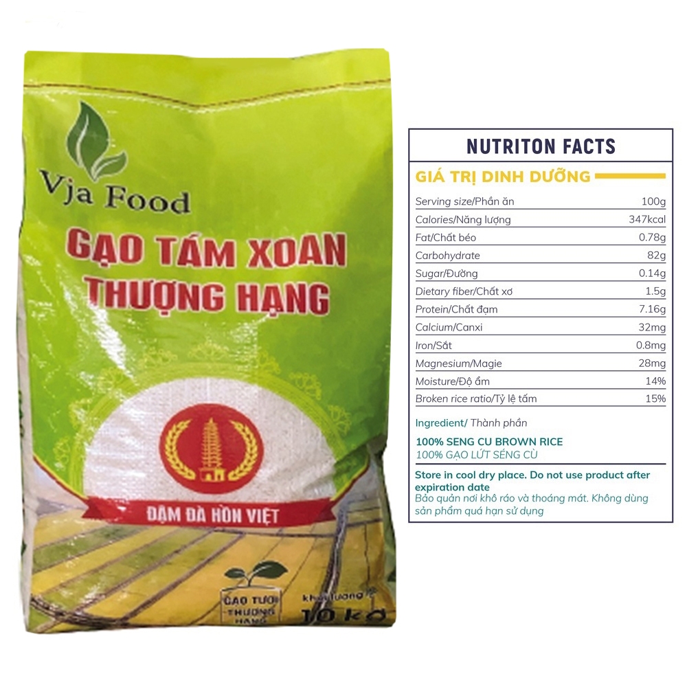 Gạo Tám Xoan Thương Hạng VJA Túi 10kg - Giá Sỉ, Date mới