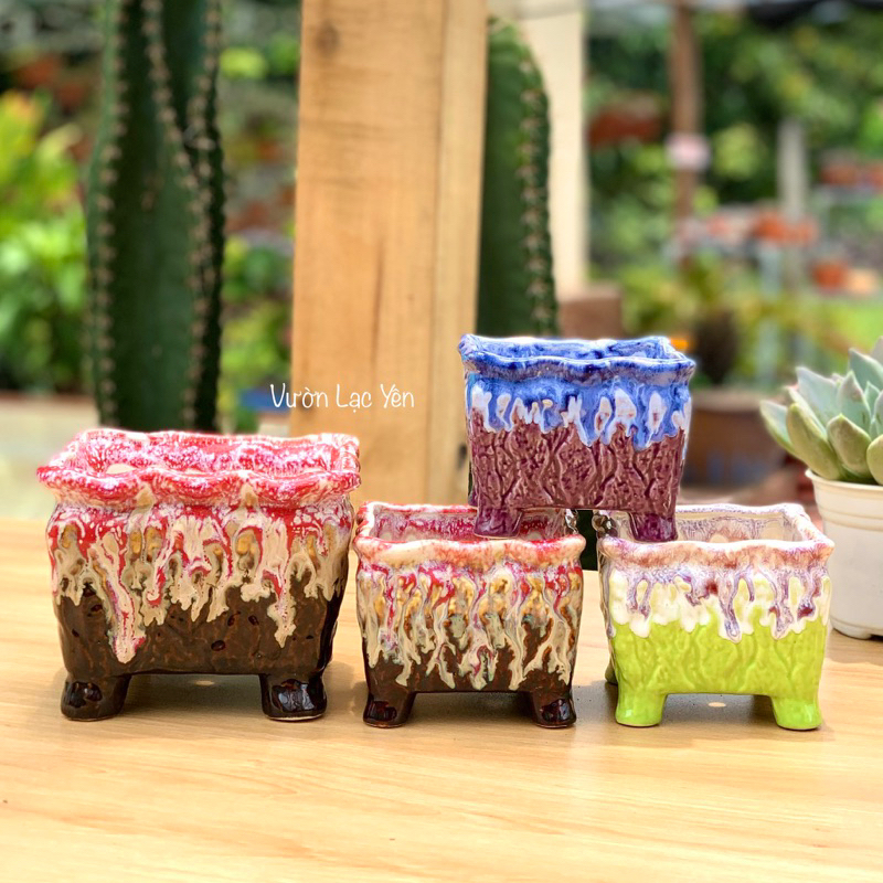 Chậu sứ vuông men chảy (8,5x8)