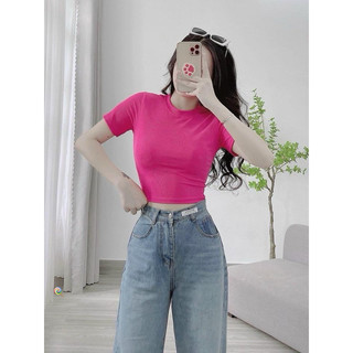 Áo croptop tay ngắn tăm lạnh mềm v