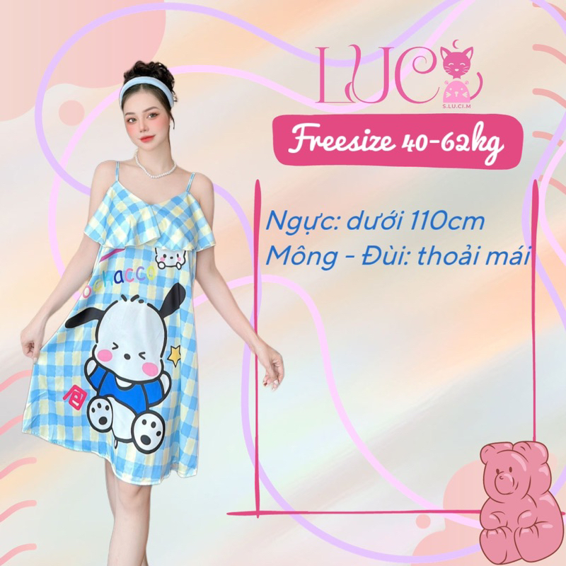 Đầm mặc nhà LỤA 2 dây phom dài và rộng cho bạn nữ - bầu bí bon chen thoải mái