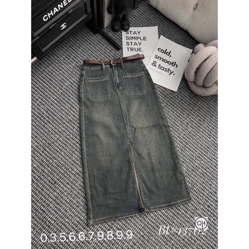 Chân váy bò jeans xẻ trước hot trend #91.3