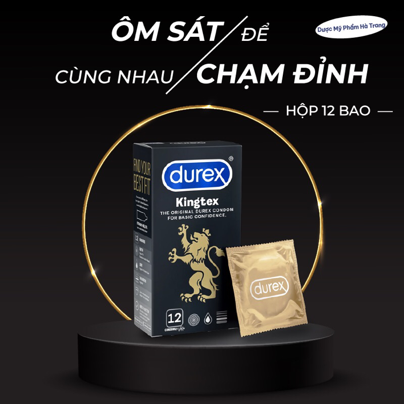 Bao cao su Durex Kingtex ôm sát, bôi trơn, size 49mm, hộp 12 bao