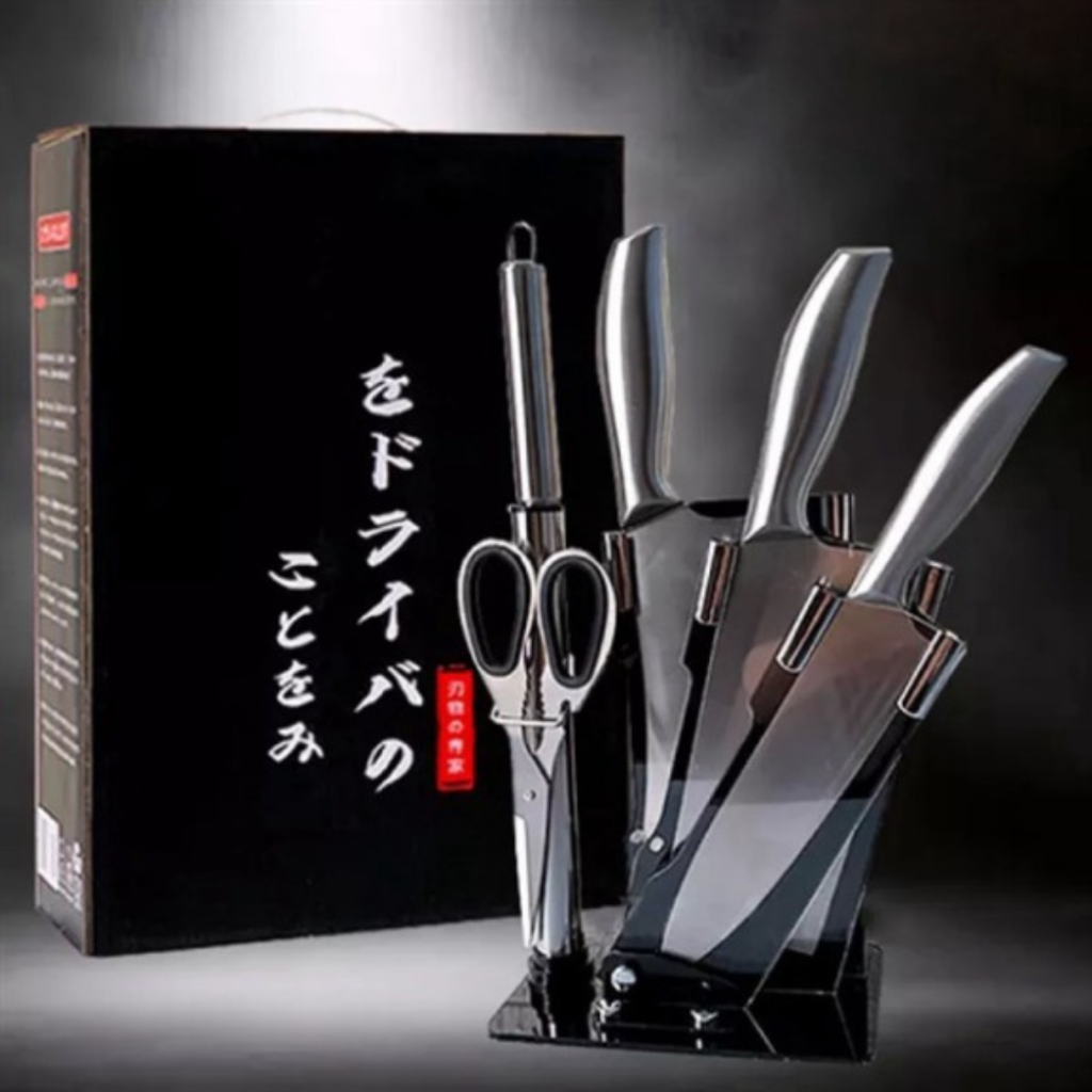 Bộ dao nhà bếp Nhật Bản 6 món inox, Bộ Dao Kéo 6 Món Nhật Bản Cao Cấp chóng han gỉ, tặng kèm khay để giao kéo