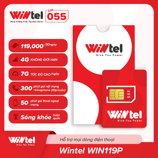 SIM 4G Wintel Win119P - SIM Data Không Giới Hạn