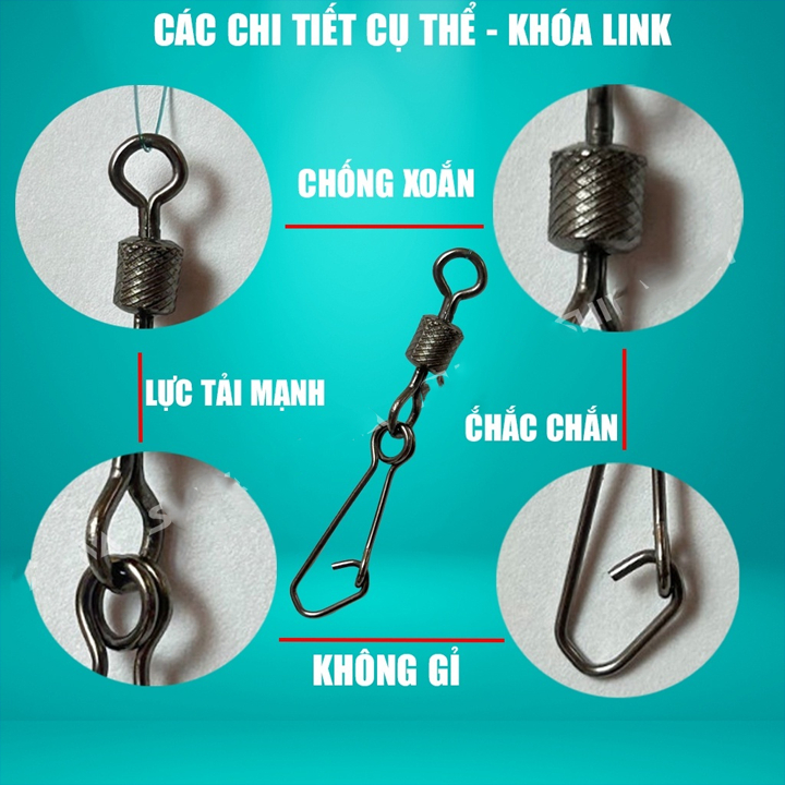 KhaLy Khóa Link Khóa Lure CAO CẤP CHỐNG XOẮN Không Rỉ - Ma Ní Câu Cá 2 Vòng Tải 30Kg, PK-54