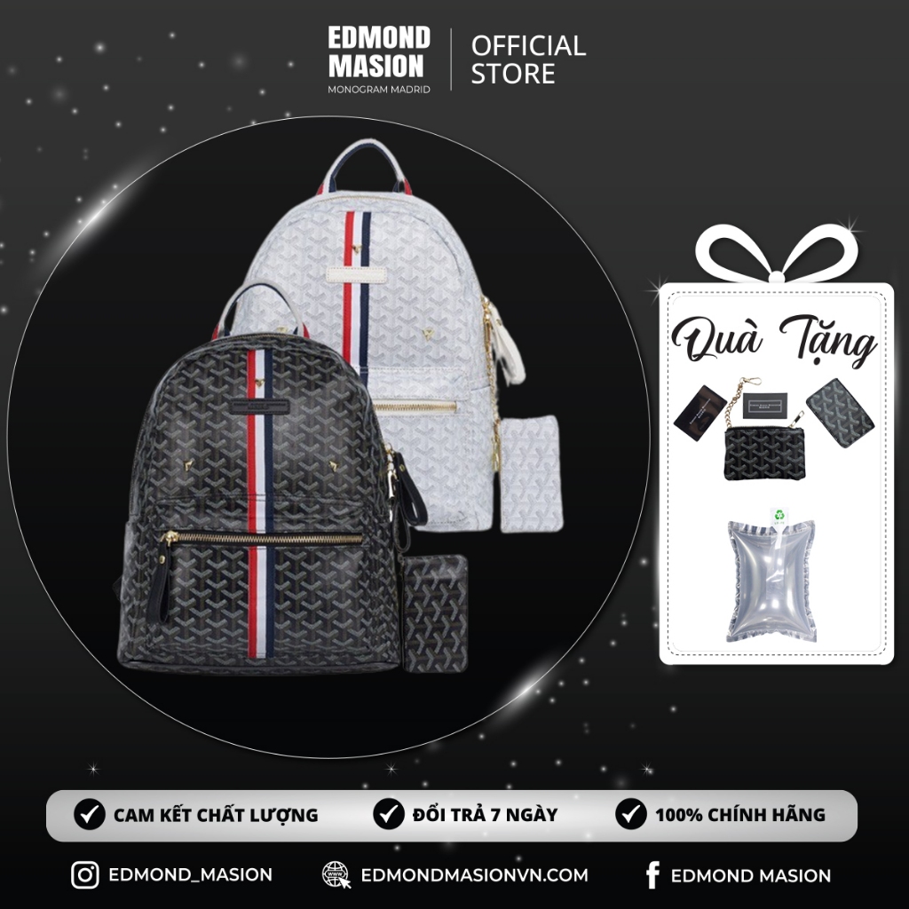 Balo Cặp EDMOND MASION MONOGRAM SS2 Tặng Ví Nhỏ Card Holder EDM Size M/L
