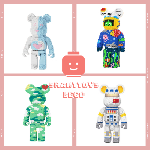 Lắp Ghép Lego Bearbrick 55cm Nhiều Mẫu, Bearbrick Ôm Hoa/JinX/Phi Hành Gia/Emoji/Trừu Tượng Kèm Búa, Làm Quà Tặng Bạn Bè