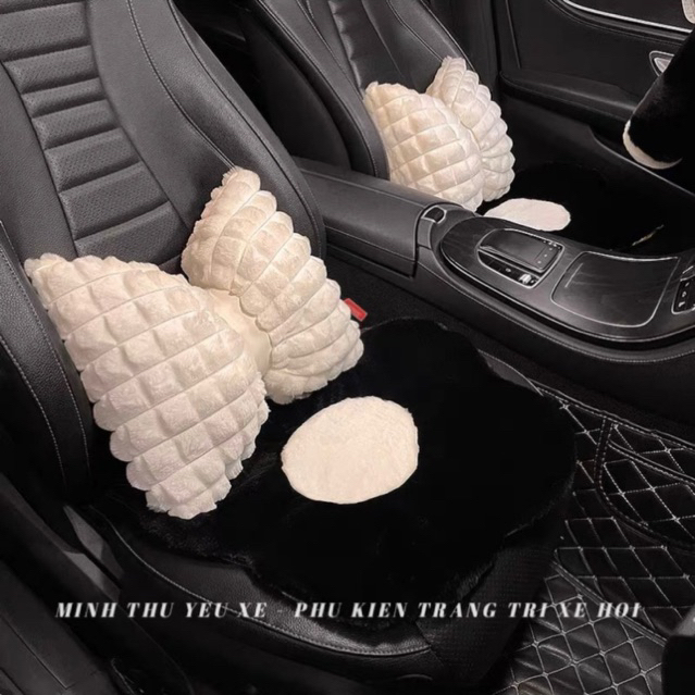 Bộ gối tựa lưng ô tô/lót ghế nhung lông thỏ cao cấp siêu mềm mịn bông hoa  trang trí nội thất xe sang trọng | BigBuy360 - bigbuy360.vn