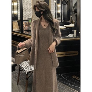  Set đồ nữ sang chảnh váy len mùa đông áo choàng dây buộc sau + váy dáng dài hàng qccc 