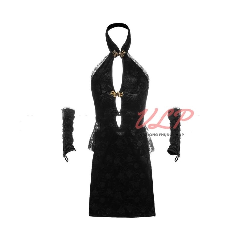 _DN136_Cosplay sườn xám nhung phối ren xẻ tà cao sexy