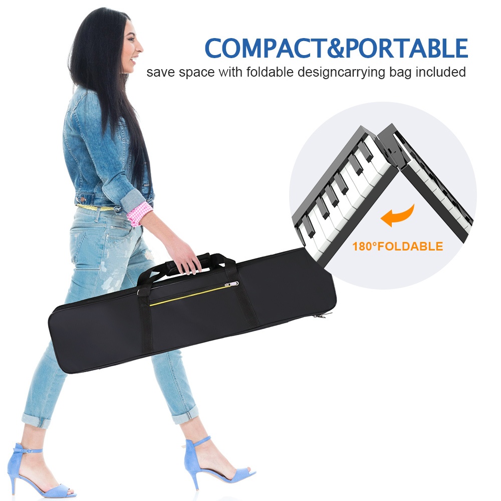 Đàn piano điện gấp gọn, Digital Foldable Piano - Konix PJ88B - Black, Travel Piano, Bluetooth, 88 phím