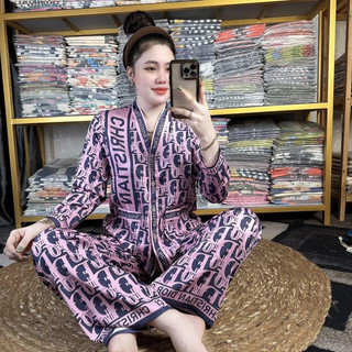 Bộ ngủ D.O tím hồng cổ V from QC dài và ngắn tay,Lụa mịn Latin cao cấp của 2CE