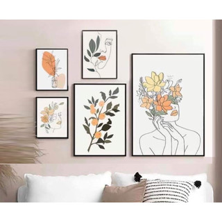 Tranh bộ 5 bức decor phòng, tranh treo tường hiện đại, tranh vải canvas