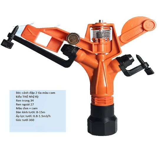 Béc tưới cây cánh đập 2 tia kiểu Thổ Nhỹ Kỳ răng trong phi 34/ ren ngoài 27