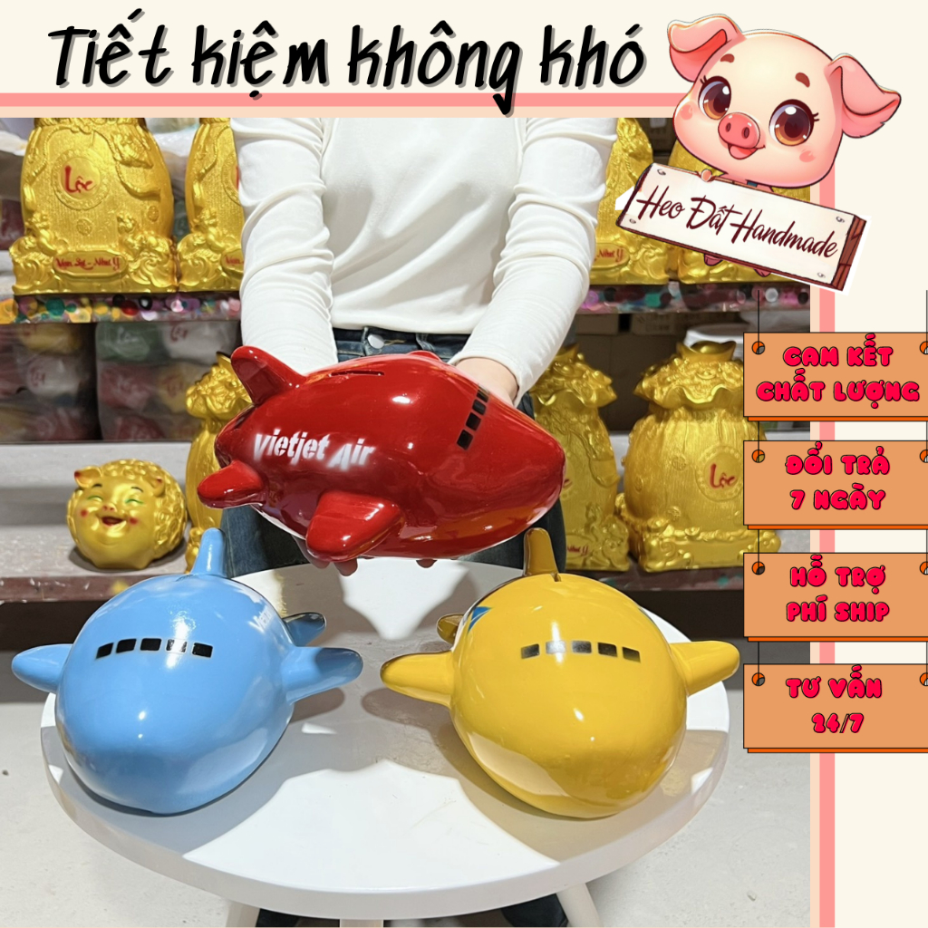 Heo đất Lợn đất Heo đất tiết kiệm dễ thương, Heo Đất Handmade, Máy Bay