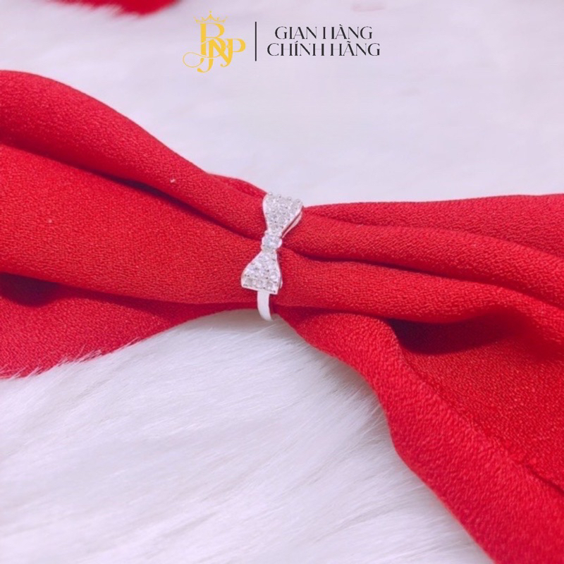 Nhẫn nơ đính đá dày ,bạc BNP