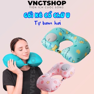 Gối kê cổ chữ U tự bơm hơi, gối tựa cổ gấp gọn du lịch ngủ văn phòng đi xe hơi ô tô máy bay cho người lớn