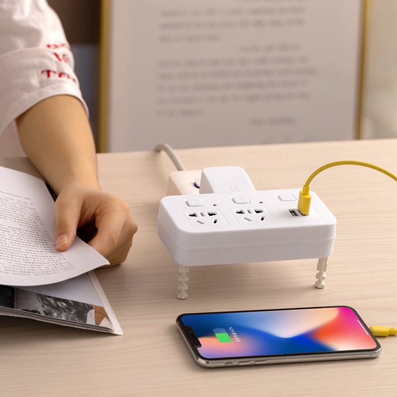 Ổ cắm chia điện đa năng thông minh SuBaDa 2500W chân 2 chấu cổng Usb 5V2A có đèn ngủ và công tắc nguồn riêng từng ổ OD21