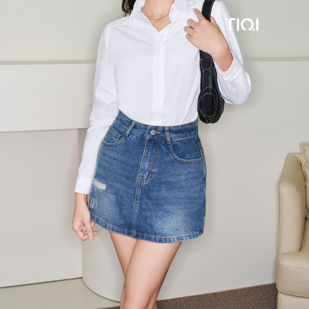 Chân váy jean bò ngắn ôm rách nhẹ TiQi Jeans V1-265