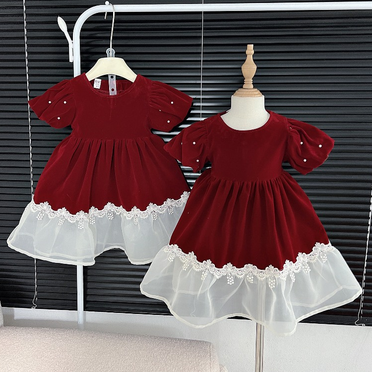 Váy đầm bé gái- Váy nhung công chúa dáng xòe khóa kéo sau lưng cho bé từ 8kg đến 20kg