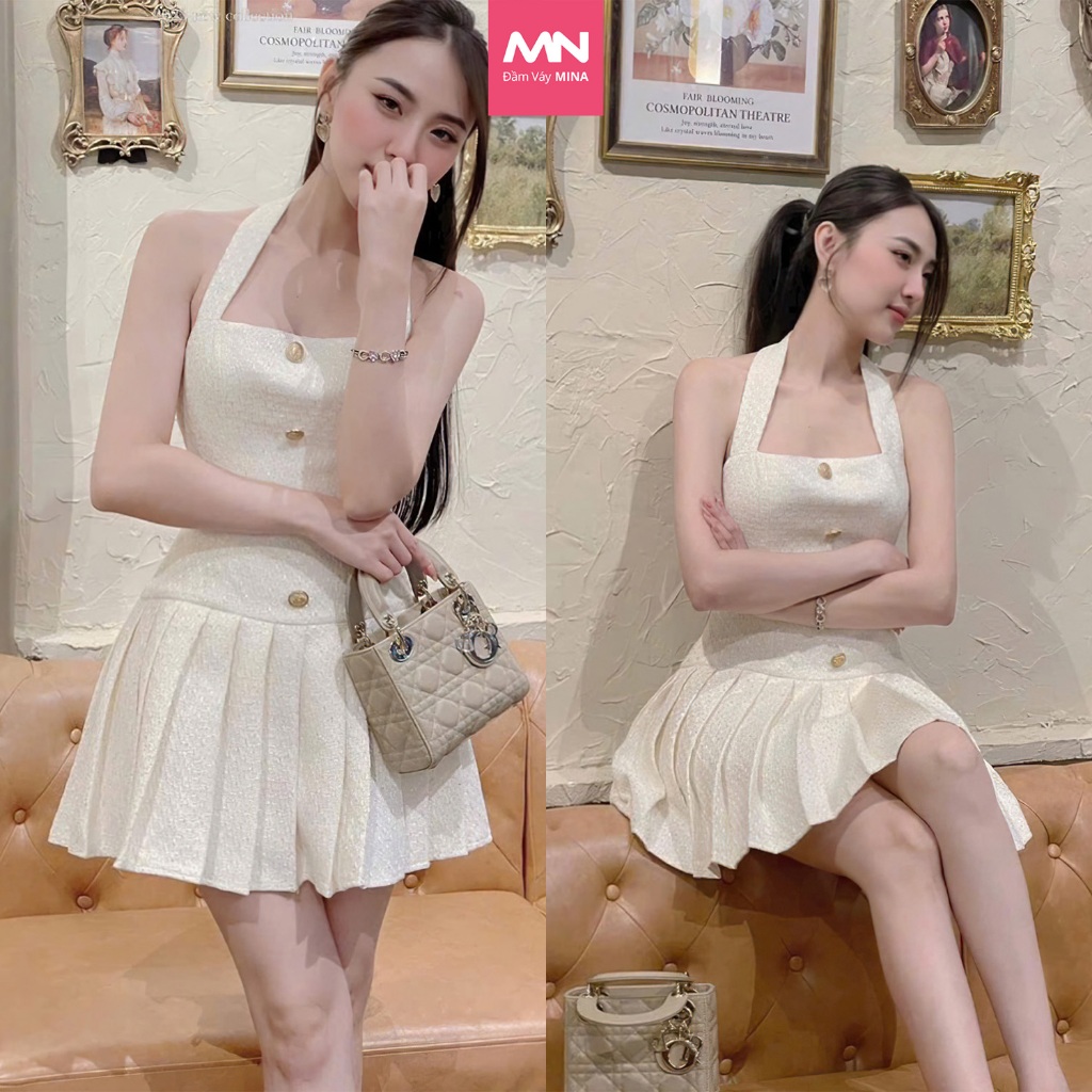 Đầm dự tiệc thương hiệu Đầm Váy Mina  thiết kế dáng xoè xếp ly chất liệu Tweed - MN247