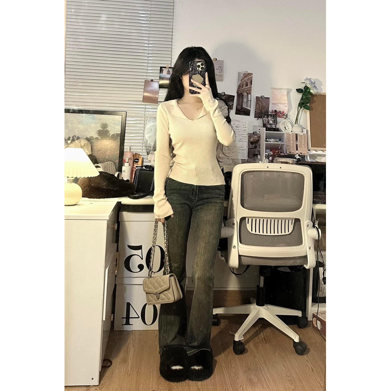 Áo len cổ bẻ ôm boday