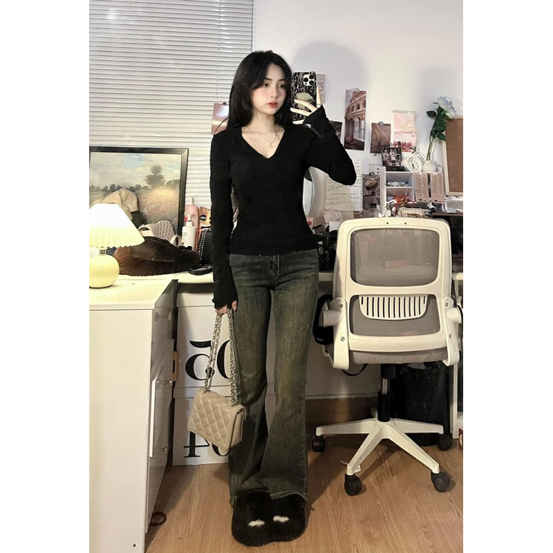 Áo len cổ bẻ ôm boday