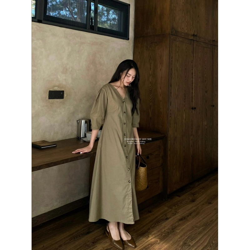 𝐉𝐞𝐬𝐬𝐢 𝐃𝐫𝐞𝐬𝐬 - Đầm Xuông Tay Bồng Linen