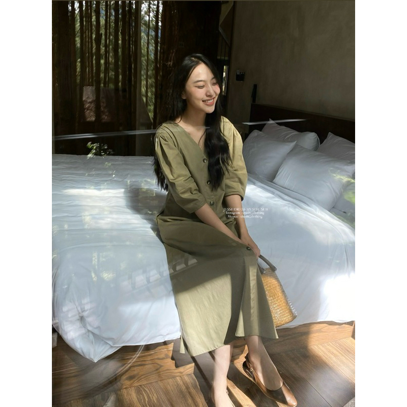 𝐉𝐞𝐬𝐬𝐢 𝐃𝐫𝐞𝐬𝐬 - Đầm Xuông Tay Bồng Linen