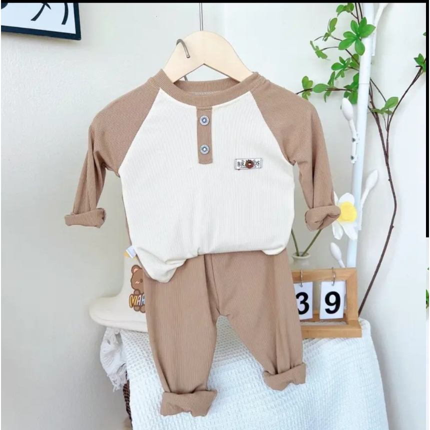 Bộ dài tay thu đông, Bộ tăm gân  Hàn QUốc họa tiết nhiều màu cho bé trai, bé gái từ 6 đến 15kg