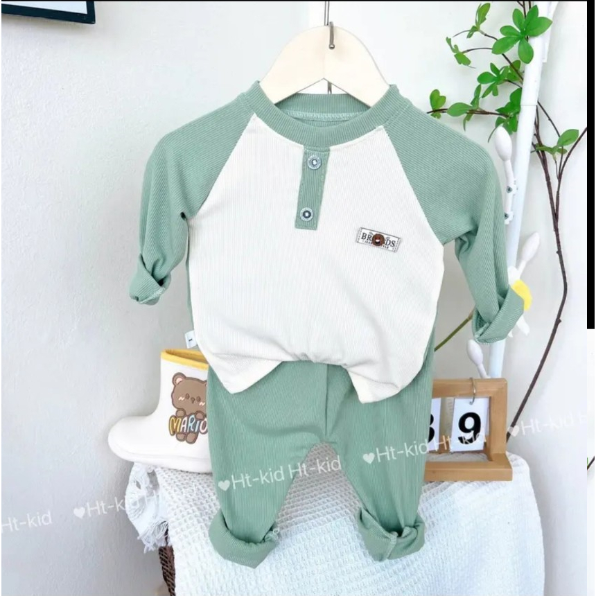 Bộ dài tay thu đông, Bộ tăm gân  Hàn QUốc họa tiết nhiều màu cho bé trai, bé gái từ 6 đến 15kg