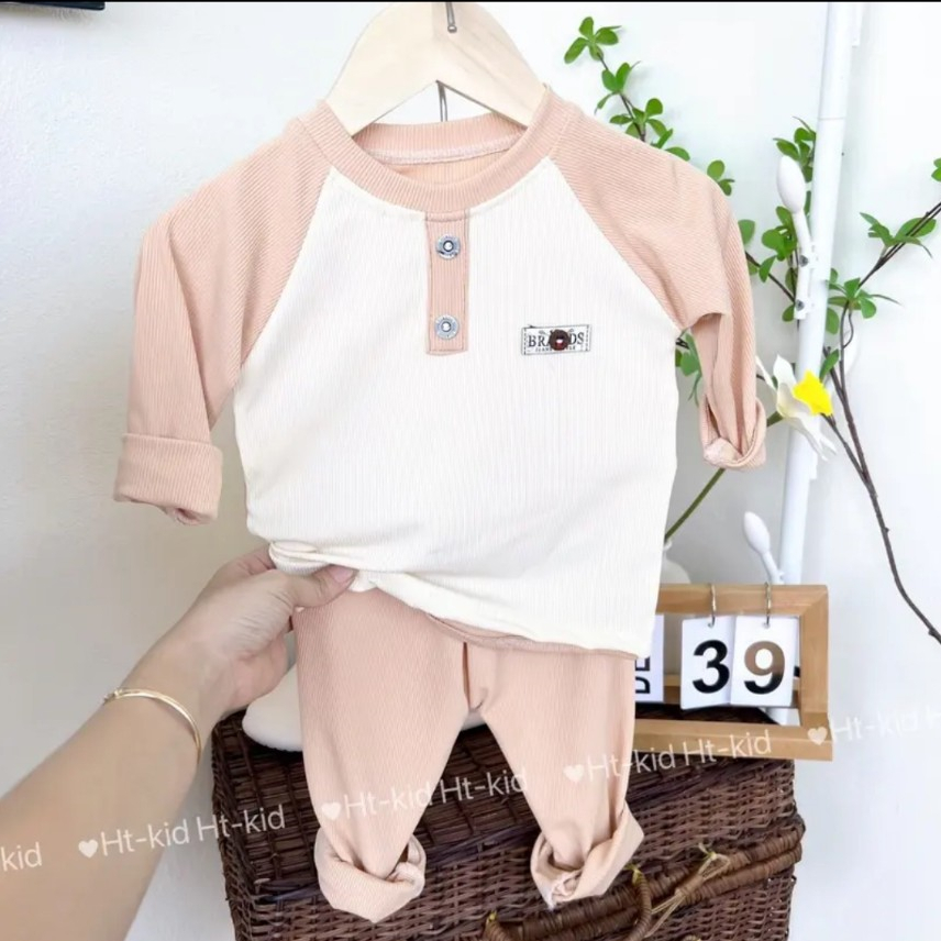 Bộ dài tay thu đông, Bộ tăm gân  Hàn QUốc họa tiết nhiều màu cho bé trai, bé gái từ 6 đến 15kg