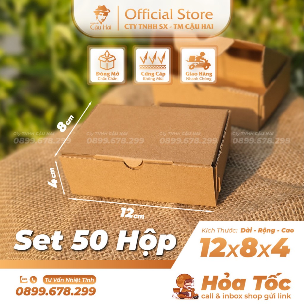 Set 50 Hộp carton nắp GẬP 12x8x4