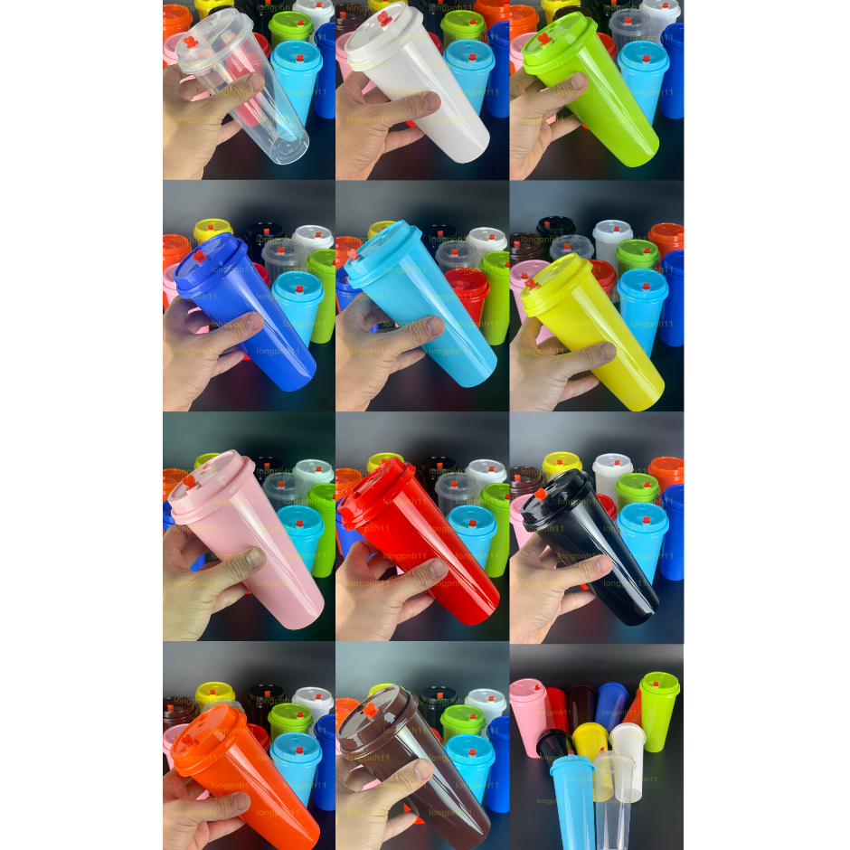 50 Ly nhựa tim cứng 700ml đủ màu kèm nắp , ly nhựa trà sữa nắp tim cứng dày dặn chịu được nhiệt gồm 11 màu.