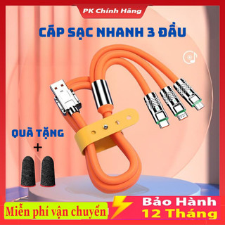 Dây cáp sạc nhanh 3 đầu 120w hỗ trợ sạc nhanh 3 trong 1 chất liệu silicon và hợp kim kẽm siều bền