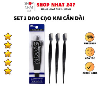 [Hỏa Tốc HN] Set 3 dạo cạo lông mày cán dài KAI màu đen Nội địa Nhật Bản