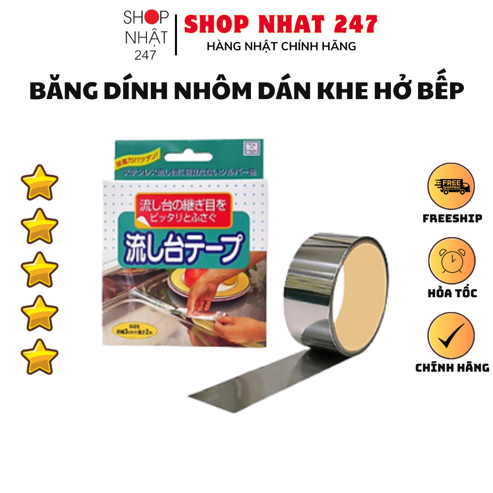 Băng dính nhôm dán kẽ hở ở bếp, bồn rửa bát, bề mặt kim loại KOKUBO NỘI ĐỊA NHẬT BẢN