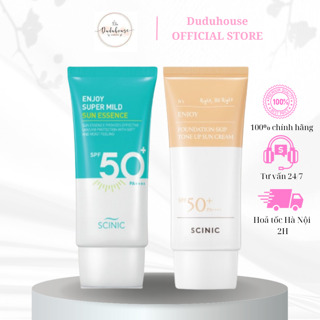 Kem Chống Nắng SCINIC Enjoy Super Mild Sun Essence, Foundation Skip Tone Up Sun Cream 50ml Duduhouse