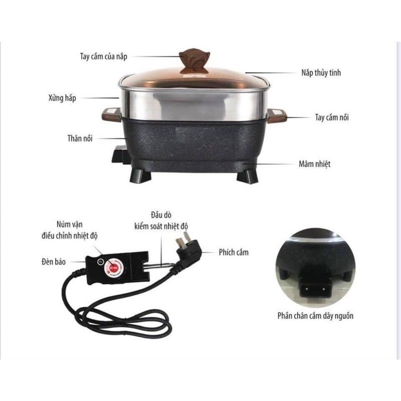 Nồi Lẩu Điện Đa Năng Orkin Thái Lan Tặng Kèm Xửng Hấp Siêu to Bảo Hành 12 Tháng Nấu được các món như Lẩu Chiên Xào Hấp