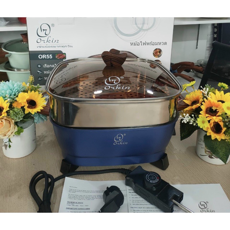 Nồi Lẩu Điện Đa Năng Orkin Thái Lan Tặng Kèm Xửng Hấp Siêu to Bảo Hành 12 Tháng Nấu được các món như Lẩu Chiên Xào Hấp