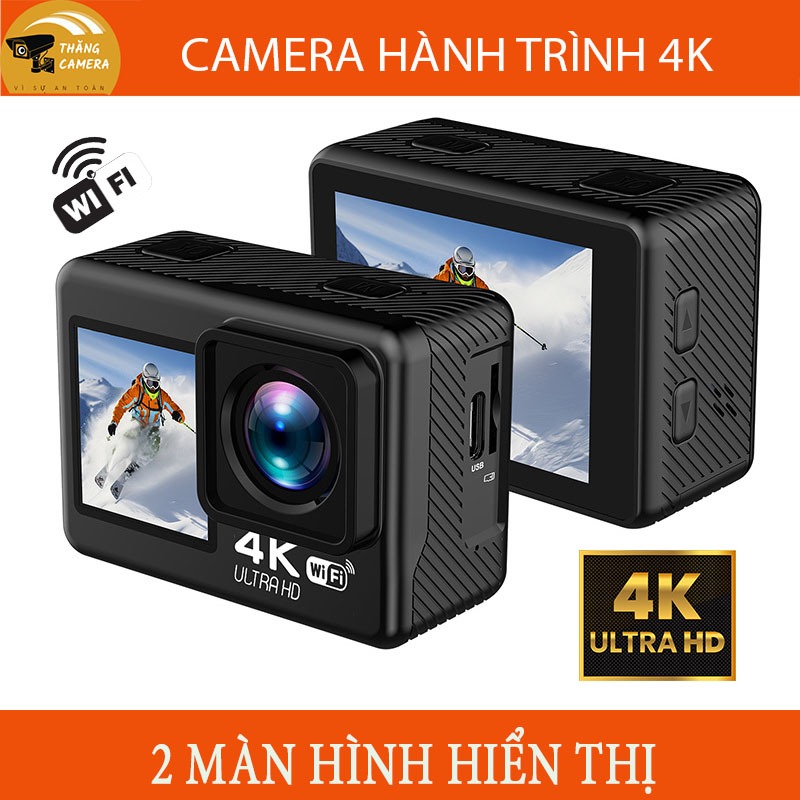 Camera hành trình 4K, 2 màn hình IPS, kết nối điện thoại, điều khiển remost từ xa, quay phim 4K, chụp ảnh 24MPX